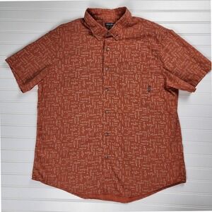 Eddie‎ Bauer Mens XL Orange Fish Print Short Sleeve Button Up Shirt Outdoors